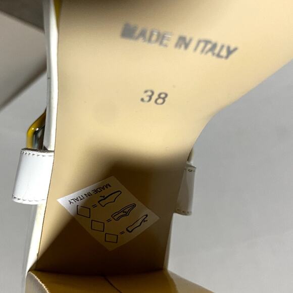 Galieti Patent Leather White Yellow Retro Pin Up Open Toe 5" Heels Sz 38 7.5 - Picture 3 of 9